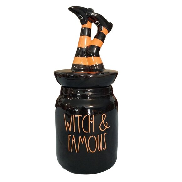 Rae Dunn "WITCH AND FAMOUS" Canister w/Leg Topper NEW 2022 Collection - Picture 1 of 9